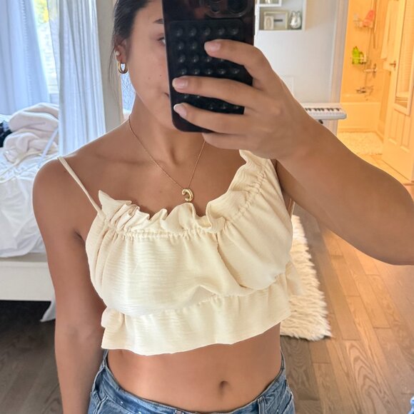 Cream Ruffle Crop Top - Picture 1 of 7